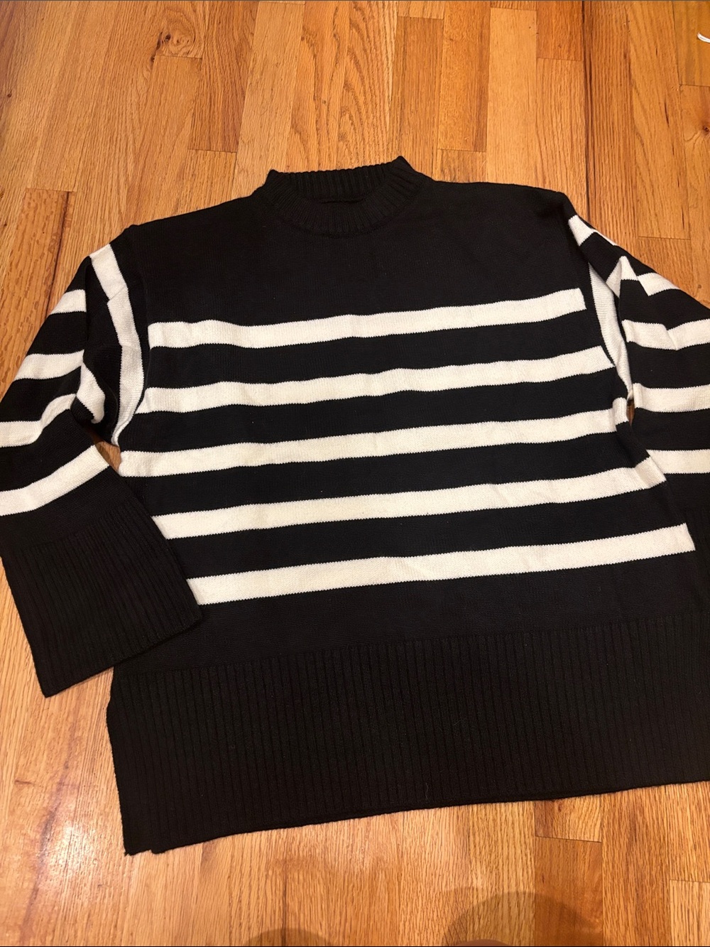 Black and White Striped Crewneck Sweater
